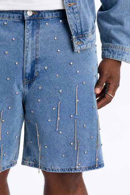 SHORT DENIM RHINESTONES